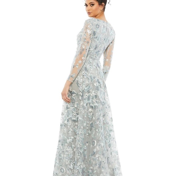 Mac Duggal 67869 NWT EMBELLISHED V NECK ILLUSION LONG SLEEVE A LINE GOWN - Picture 2 of 6